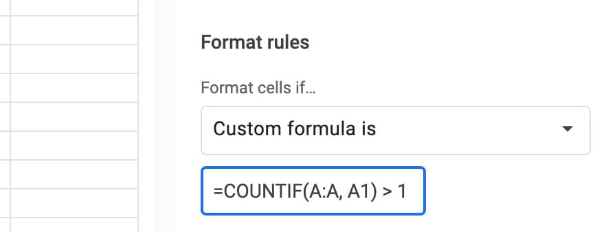 Set custom formula to Highlight Duplicates in Google Sheets